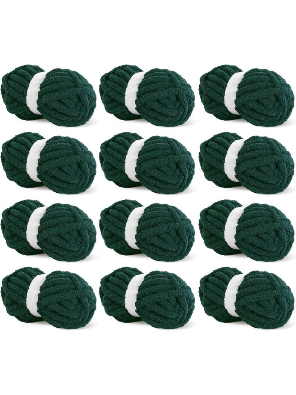 Dark Green Chunky Chenille Yarn - Soft Plush Bulky Knitting & Crocheting 12 Pack